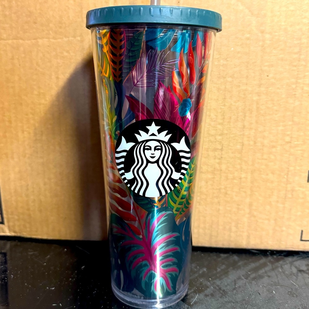 Starbucks Metallic Tropical Leaves Aloha Tumbler 24oz